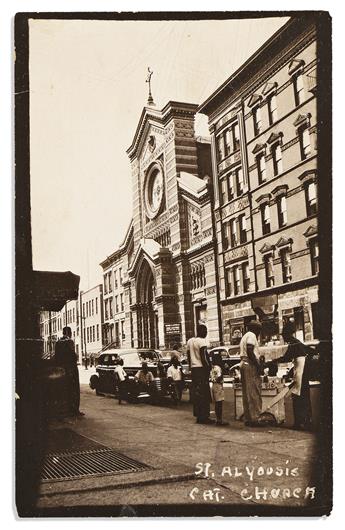 (PHOTOGRAPHY.) Group of 4 postcards of Harlem street scenes, some or all by James Van Der Zee.